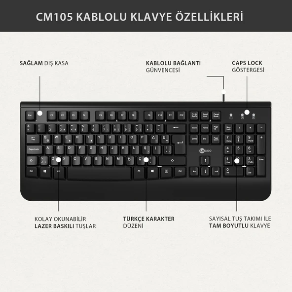 Lecoo Cm105 Siyah Kablolu Mouse & Klavye Set - Resim 5