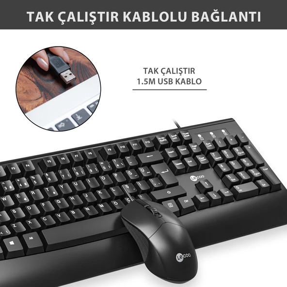 Lecoo Cm105 Siyah Kablolu Mouse & Klavye Set - Resim 3
