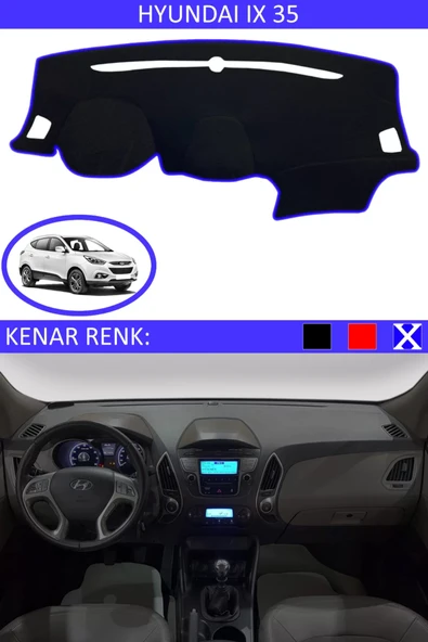 Torpido Koruma Halısı Siyah Kenar Renk Mavi Hyundai İX35 ile Uyumlu ürün görseli 1