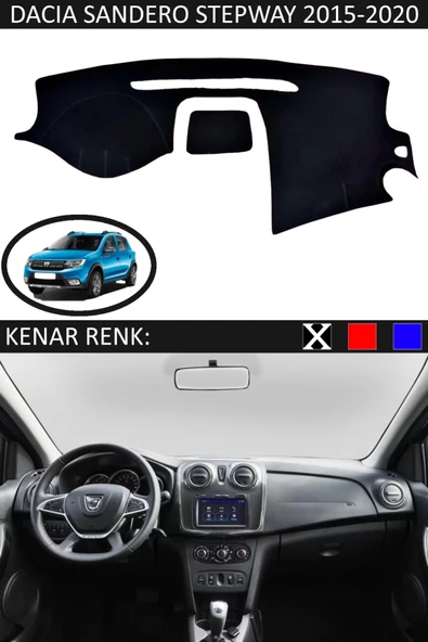 Torpido Koruma Halısı Siyah Kenar Renk Siyah Dacia Sandero Stepway 2015-2020 ile Uyumlu ürün görseli 1