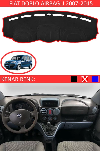 Torpido Koruma Halısı Siyah Kenar Renk Kırmızı Fiat Doblo Airbagli 2007-2015 ile Uyumlu ürün görseli 1