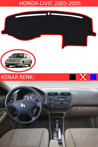 Torpido Koruma Halısı Siyah Kenar Renk Kırmızı Honda Civic Vtec2 2003-2005 ile Uyumlu ürün görseli 1