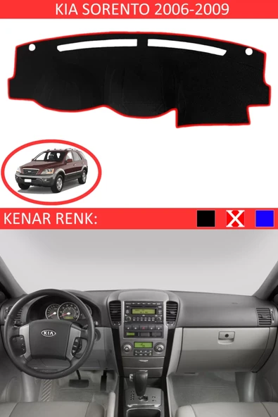 Torpido Koruma Halısı Siyah Kenar Renk Kırmızı Kia Sorento 2006-2009 ile Uyumlu ürün görseli 1