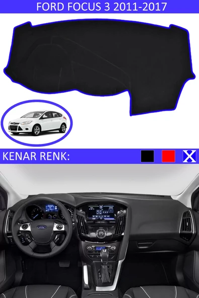 Torpido Koruma Halısı Siyah Kenar Renk Mavi Ford Focus 3 2011-2017 ile Uyumlu ürün görseli 1