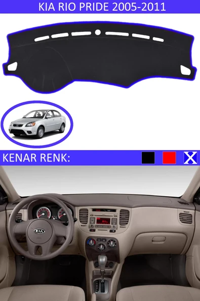 Torpido Koruma Halısı Siyah Kenar Renk Mavi Kia Rio Pride 2005-2011 ile Uyumlu ürün görseli 1