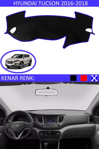 Torpido Koruma Halısı Siyah Kenar Renk Mavi Hyundai Tucson 2016-2018 ile Uyumlu ürün görseli 1