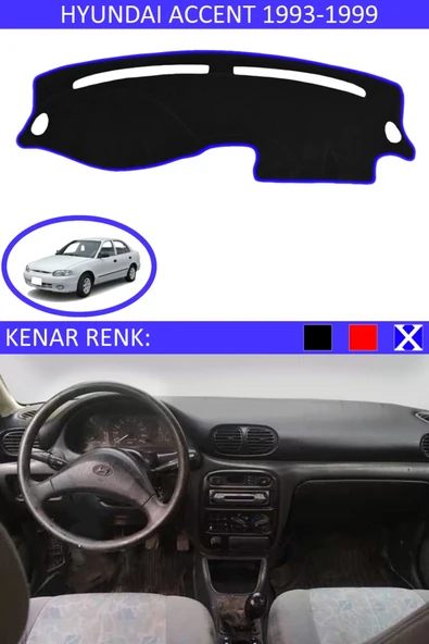 Torpido Koruma Halısı Siyah Kenar Renk Mavi Hyundai Accent Yumurta Kasa 1993-1999 ile Uyumlu ürün görseli 1