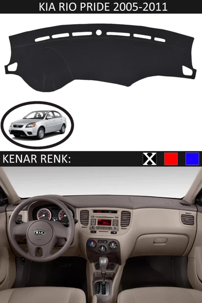 Torpido Koruma Halısı Siyah Kenar Renk Siyah Kia Rio Pride 2005-2011 ile Uyumlu ürün görseli 1