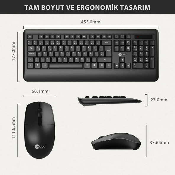 Lecoo Kw202 Kablosuz Klavye & Mouse Set Siyah - Resim 3