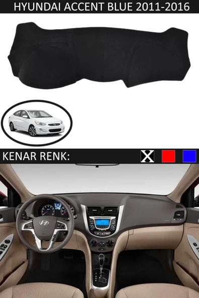 Torpido Koruma Halısı Siyah Kenar Renk Siyah Hyundai Accent Blue 2011-2016 ile Uyumlu ürün görseli 1