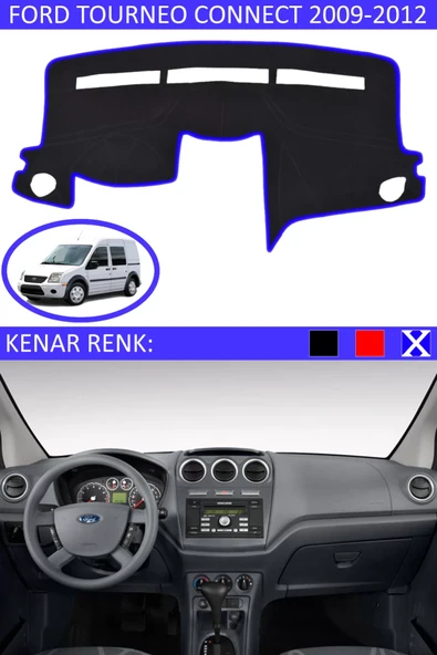 Torpido Koruma Halısı Siyah Kenar Renk Mavi Ford Tourneo Connect 2009-2012 ile Uyumlu ürün görseli 1