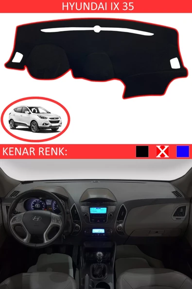 Torpido Koruma Halısı Siyah Kenar Renk Kırmızı Hyundai İX35 ile Uyumlu ürün görseli 1