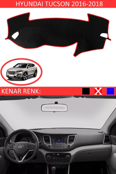 Torpido Koruma Halısı Siyah Kenar Renk Kırmızı Hyundai Tucson 2016-2018 ile Uyumlu ürün görseli 1