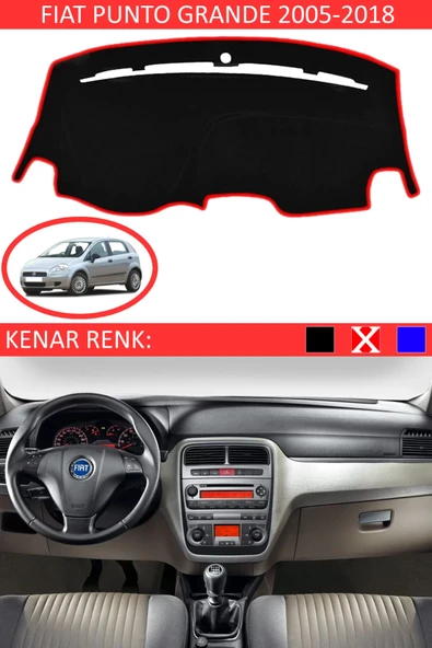 Torpido Koruma Halısı Siyah Kenar Renk Kırmızı Fiat Punto Grande 2005-2018 ile Uyumlu ürün görseli 1