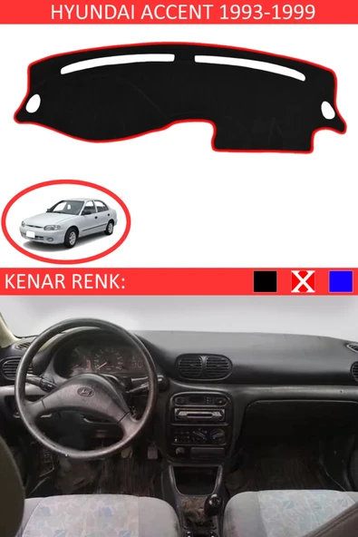 Torpido Koruma Halısı Siyah Kenar Renk Kırmızı Hyundai Accent Yumurta Kasa 1993-1999 ile Uyumlu ürün görseli 1