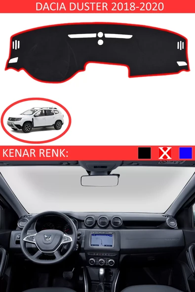 Torpido Koruma Halısı Siyah Kenar Renk Kırmızı Dacia Duster 2018-2020 ile Uyumlu ürün görseli 1
