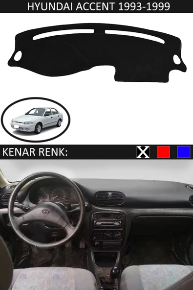 Torpido Koruma Halısı Siyah Kenar Renk Siyah Hyundai Accent Yumurta Kasa 1993-1999 ile Uyumlu ürün görseli 1