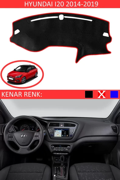 Torpido Koruma Halısı Siyah Kenar Renk Kırmızı Hyundai İ20 2014-2019 ile Uyumlu ürün görseli 1
