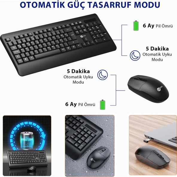 Lecoo Kw202 Kablosuz Klavye & Mouse Set Siyah - Resim 2