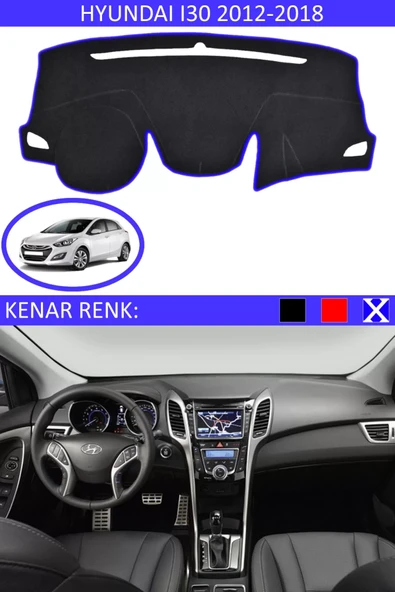 Torpido Koruma Halısı Siyah Kenar Renk Mavi Hyundai İ30 2012-2018 ile Uyumlu ürün görseli 1