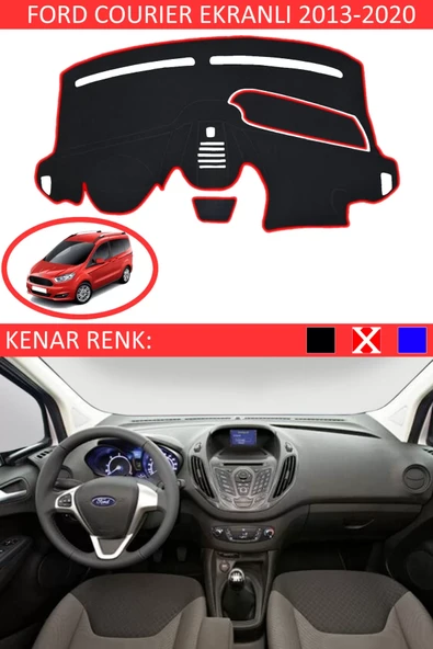 Torpido Koruma Halısı Siyah Kenar Renk Kırmızı Ford Courier Ekranlı 2013-2020 ile Uyumlu ürün görseli 1