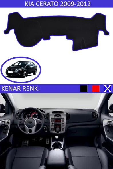 Torpido Koruma Halısı Siyah Kenar Renk Mavi Kia Cerato 2009-2012 ile Uyumlu ürün görseli 1