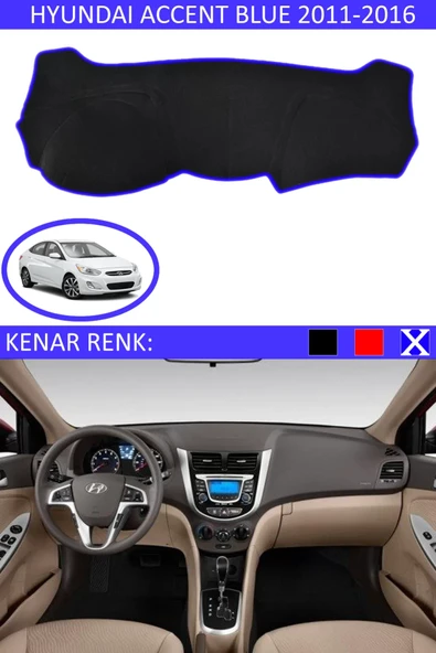 Torpido Koruma Halısı Siyah Kenar Renk Mavi Hyundai Accent Blue 2011-2016 ile Uyumlu ürün görseli 1
