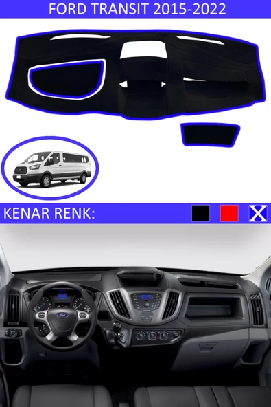Torpido Koruma Halısı Siyah Kenar Renk Mavi Ford Transit 2015-2022 ile Uyumlu ürün görseli 1