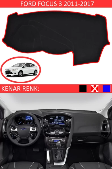 Torpido Koruma Halısı Siyah Kenar Renk Kırmızı Ford Focus 3 2011-2017 ile Uyumlu ürün görseli 1