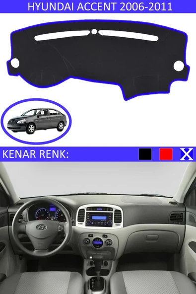 Torpido Koruma Halısı Siyah Kenar Renk Mavi Hyundai Accent Era 2006-2011 ile Uyumlu ürün görseli 1