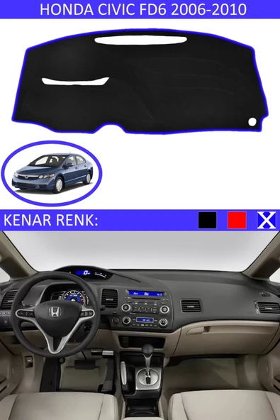 Torpido Koruma Halısı Siyah Kenar Renk Mavi Honda Civic FD6 2006-2010 ile Uyumlu ürün görseli 1