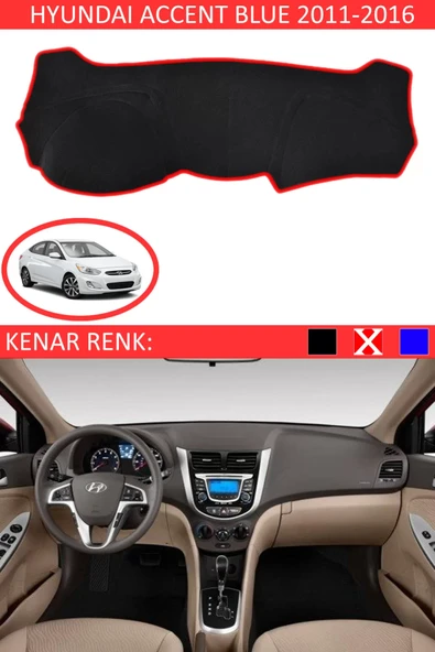 Torpido Koruma Halısı Siyah Kenar Renk Kırmızı Hyundai Accent Blue 2011-2016 ile Uyumlu ürün görseli 1