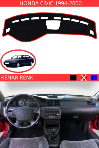 Torpido Koruma Halısı Siyah Kenar Renk Kırmızı Honda Civic 1994-2000 ile Uyumlu ürün görseli 1