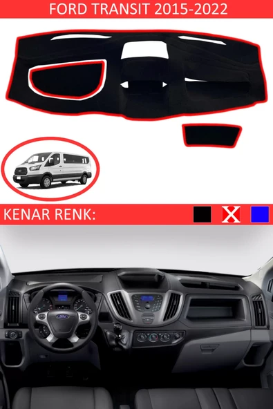 Torpido Koruma Halısı Siyah Kenar Renk Kırmızı Ford Transit 2015-2022 ile Uyumlu ürün görseli 1