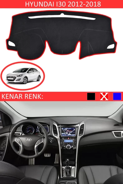 Torpido Koruma Halısı Siyah Kenar Renk Kırmızı Hyundai İ30 2012-2018 ile Uyumlu ürün görseli 1