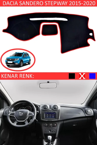 Torpido Koruma Halısı Siyah Kenar Renk Kırmızı Dacia Sandero Stepway 2015-2020 ile Uyumlu ürün görseli 1