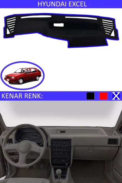 Torpido Koruma Halısı Siyah Kenar Renk Mavi Hyundai Excel ile Uyumlu ürün görseli 1