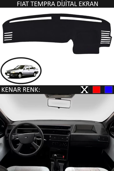 Dijital Ekran Torpido Koruma Halısı Siyah Kenar Renk Siyah Fiat Tempra ile Uyumlu ürün görseli 1