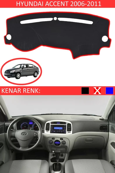 Torpido Koruma Halısı Siyah Kenar Renk Kırmızı Hyundai Accent Era 2006-2011 ile Uyumlu ürün görseli 1