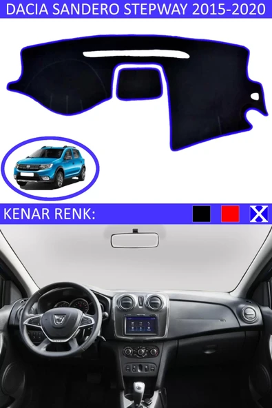Torpido Koruma Halısı Siyah Kenar Renk Mavi Dacia Sandero Stepway 2015-2020 ile Uyumlu ürün görseli 1