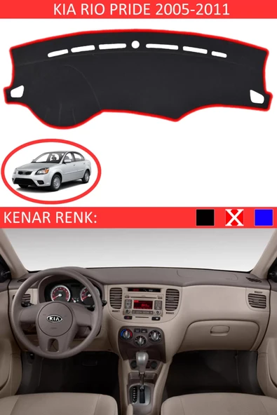 Torpido Koruma Halısı Siyah Kenar Renk Kırmızı Kia Rio Pride 2005-2011 ile Uyumlu ürün görseli 1