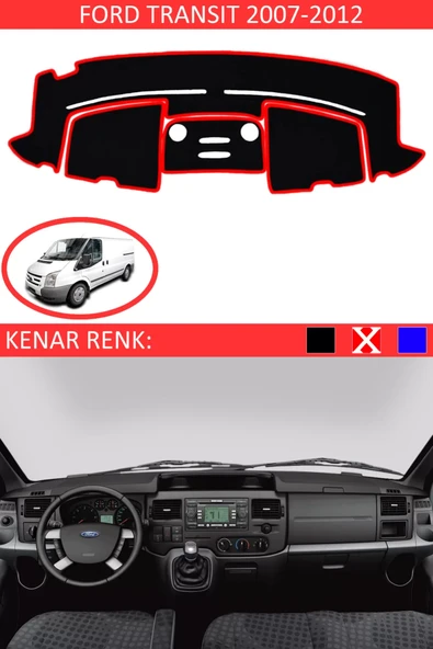 Torpido Koruma Halısı Siyah Kenar Renk Kırmızı Ford Transit 2007-2012 ile Uyumlu ürün görseli 1