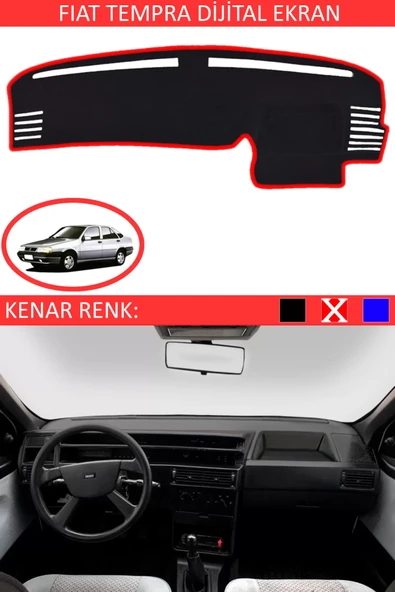 Dijital Ekran Torpido Koruma Halısı Siyah Kenar Renk Kırmızı Fiat Tempra ile Uyumlu ürün görseli 1