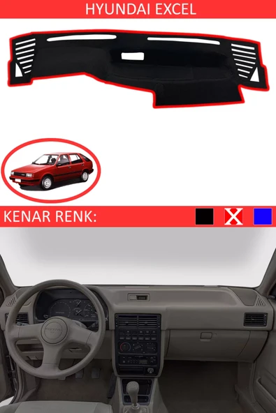 Torpido Koruma Halısı Siyah Kenar Renk Kırmızı Hyundai Excel ile Uyumlu ürün görseli 1
