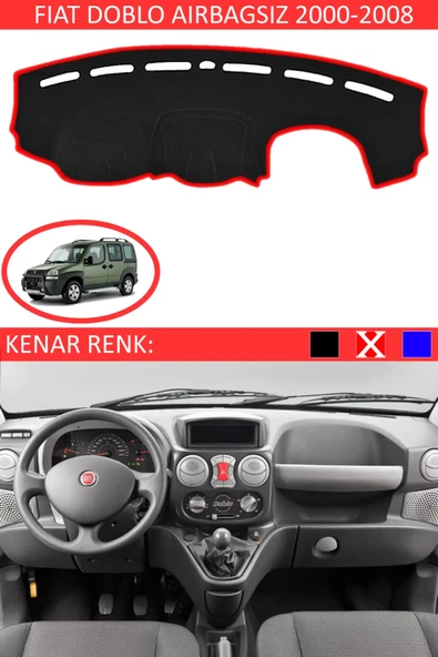 Torpido Koruma Halısı Siyah Kenar Renk Kırmızı Fiat Doblo Airbagsiz 2000-2008 ile Uyumlu ürün görseli 1