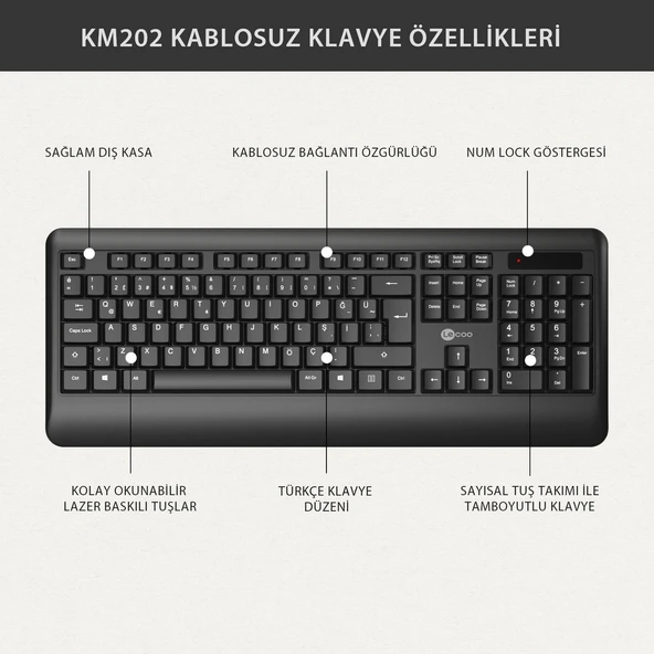 Lecoo Kw202 Kablosuz Klavye & Mouse Set Siyah - Resim 4