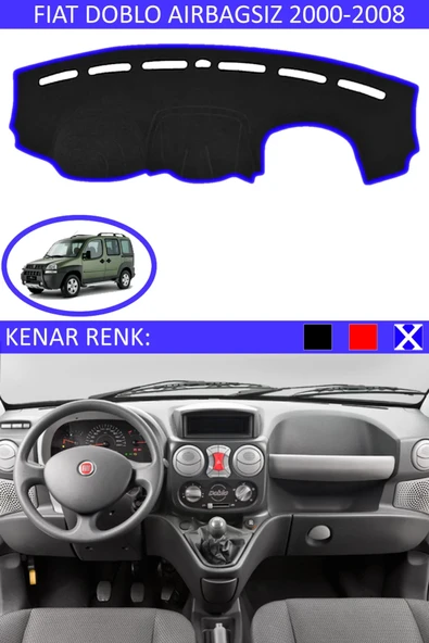 Torpido Koruma Halısı Siyah Kenar Renk Mavi Fiat Doblo Airbagsiz 2000-2008 ile Uyumlu ürün görseli 1