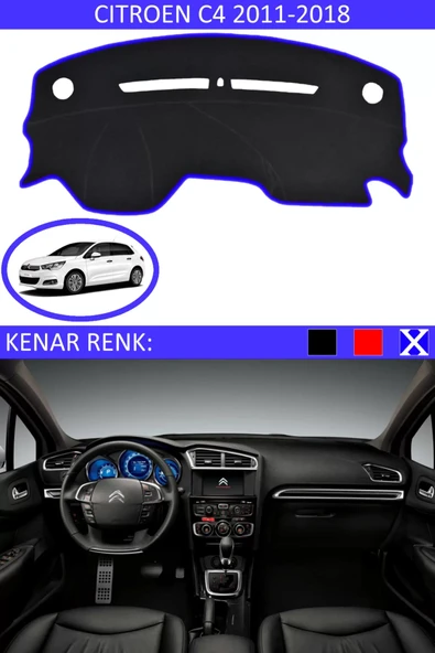 Torpido Koruma Halısı Siyah Kenar Renk Mavi Citroen C4 2011-2018 ile Uyumlu ürün görseli 1