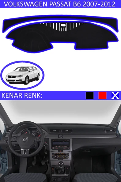 Torpido Koruma Halısı Siyah Kenar Renk Mavi Volkswagen Passat B6 2007-2012 ile Uyumlu ürün görseli 1