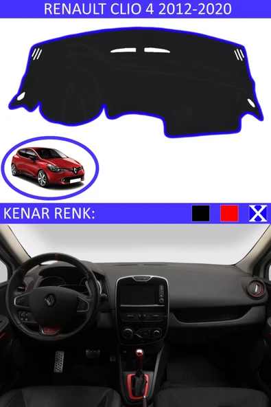 Torpido Koruma Halısı Siyah Kenar Renk Mavi Renault Clio 4 2012-2020 ile Uyumlu ürün görseli 1